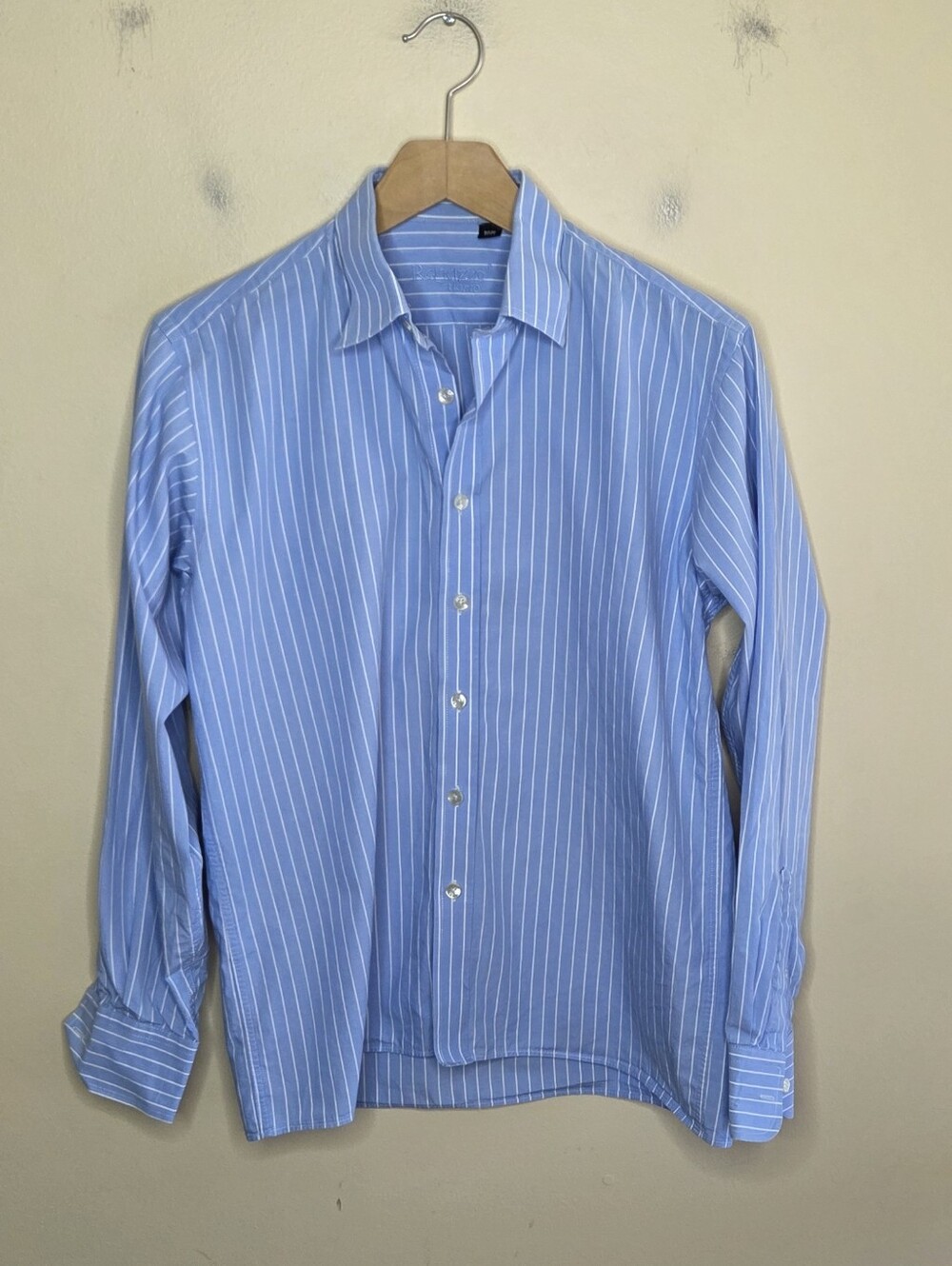 Ragazzo Uomo Boys Blue Striped Button Front Dress Shirt Size 16R Classic Preppy
